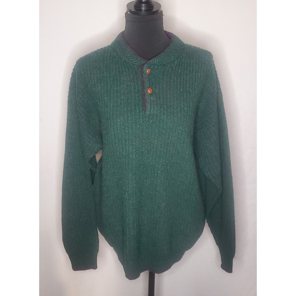 Vintage Woolrich Mens Medium Wool Sweater Button Closure Olive Green Purple USA